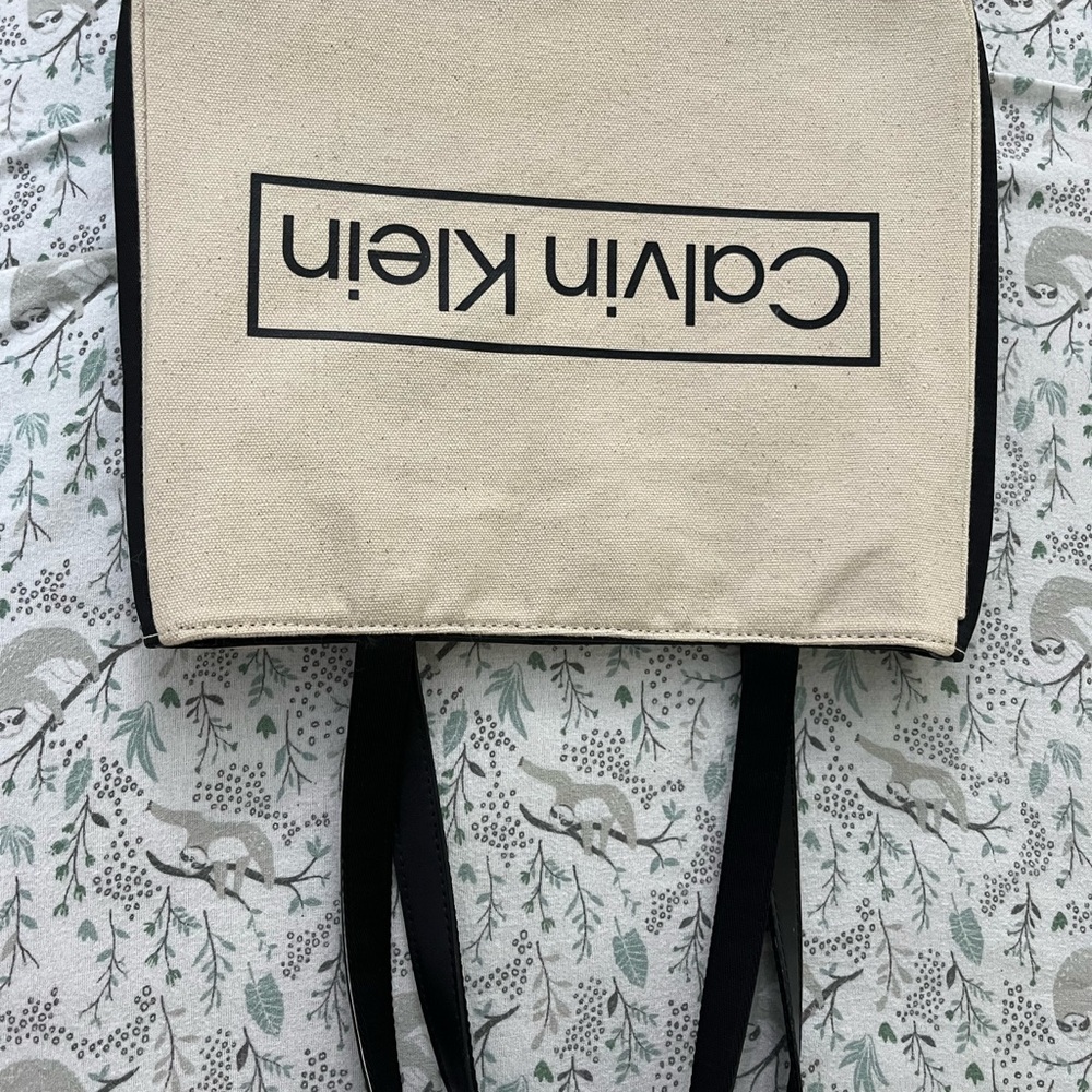 Calvin Klein Cream and Black Canvas Bag